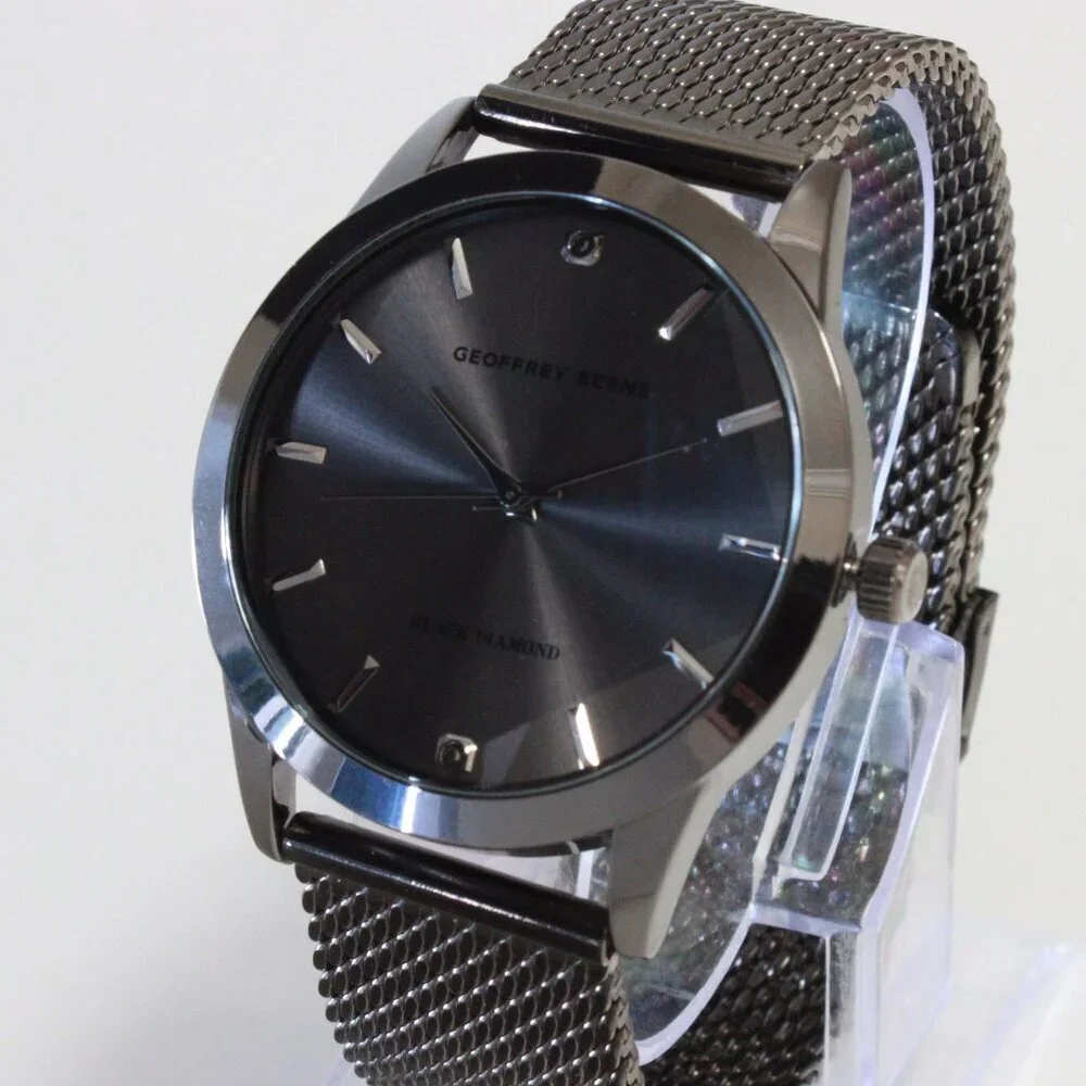 Geoffery Beene Men's Quartz Dress Watch Gun Metel Grey Milanese Bracelet 42mm